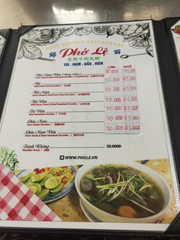 menu at Pho Le